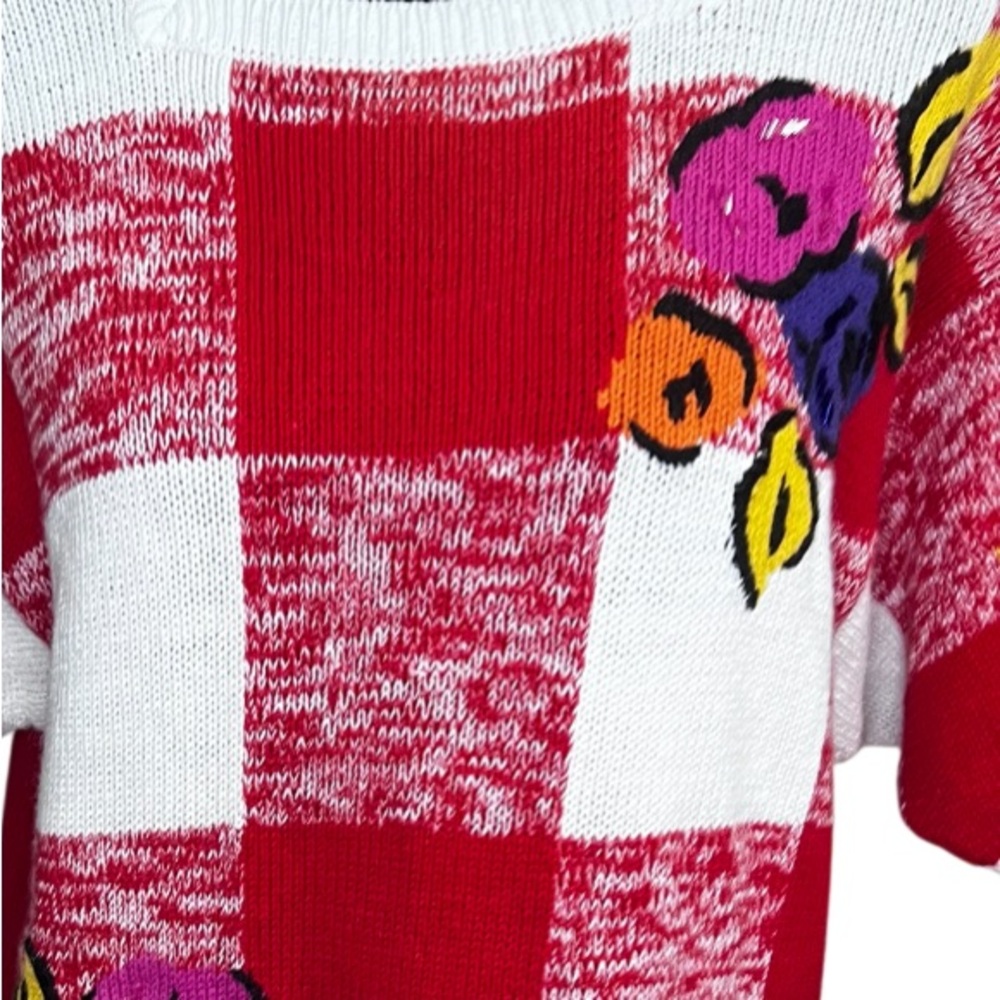 Vintage Colorblock Floral Sweater Tunic Oversized Knit Artwear Cottagecore Boho - Picture 11 of 11